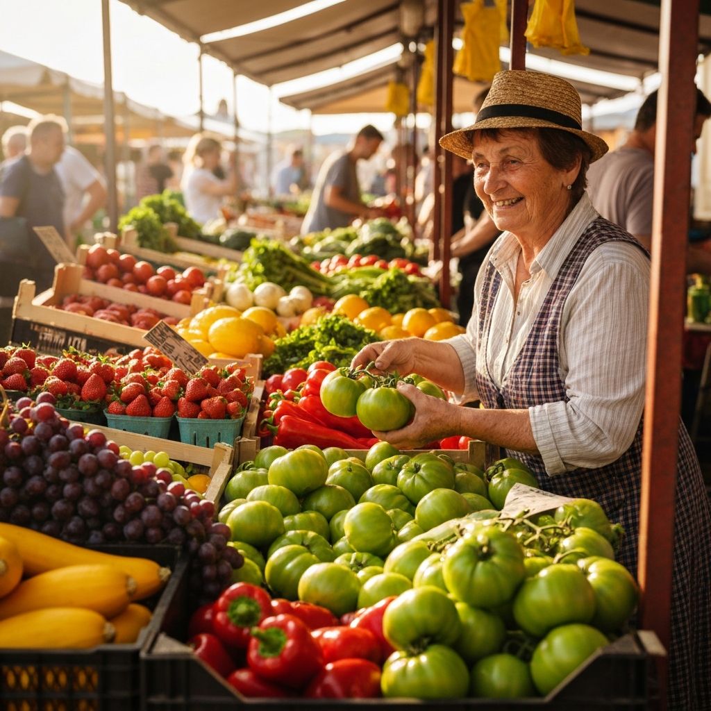Odabir organskog povrća na šarenoj poljoprivrednoj tržnici
